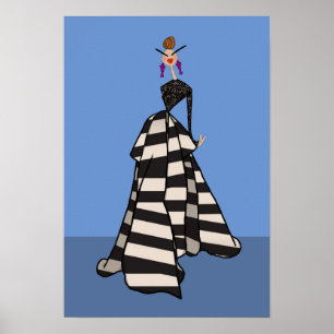 Black & White Stripes Woman Glam Fashion Art Poster