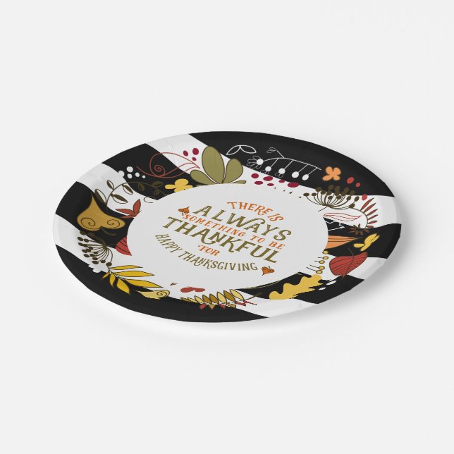 Black & White Stripes Wreath & Always Thankful Paper Plate (Angled)