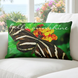 Black White Stripes Zebra Butterfly Hello Sunshine Lumbar Pillow
