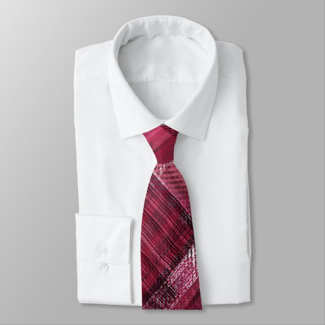 Black, white strokes and stripes on burgundy. tie (Tied)