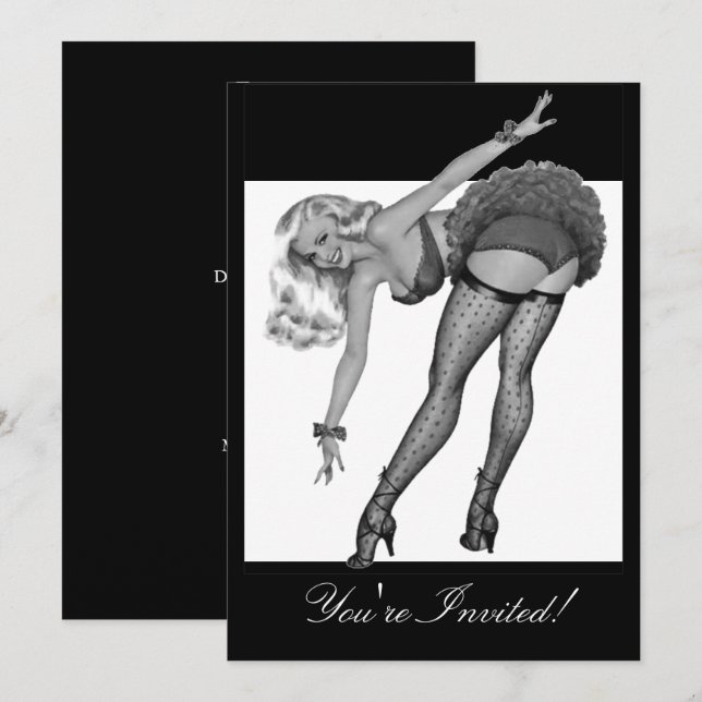 Black & White Style Pin-Up Girl 19 Invitation (Front/Back)