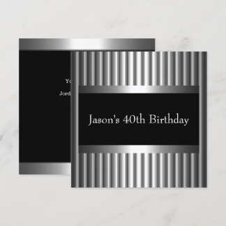 Black White Style Silver Mens 40th Invitation