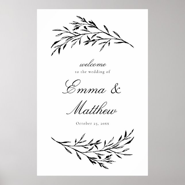 Black & White Styled Meadow Wedding Welcome Poster (Front)