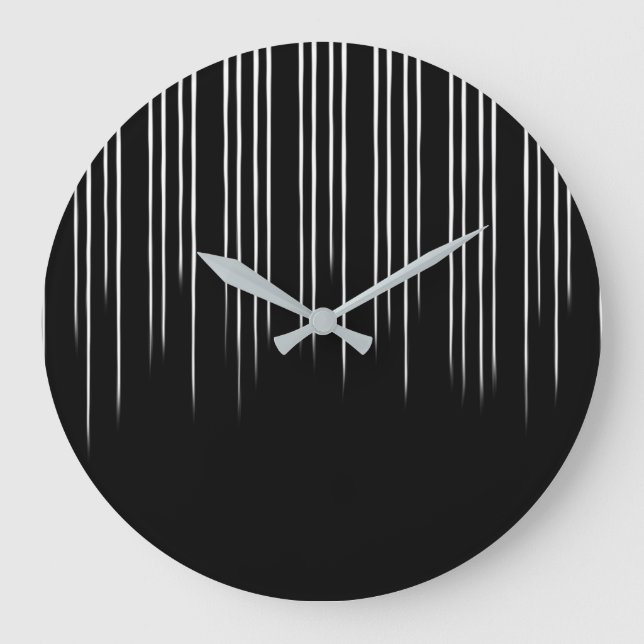 Black/White Stylish Irregular Stripe Pattern Large Clock (Front)