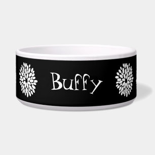 Black & White Stylized Floral Custom Dog Bowl