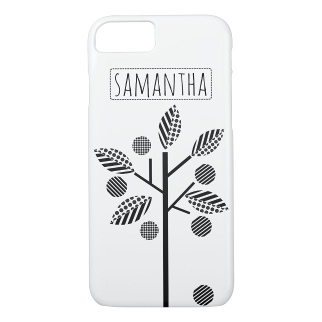 Black, white stylized tree and fruit modern Case-Mate iPhone case (Back)