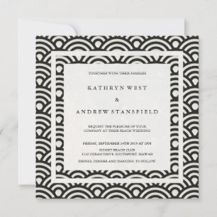 Black + White Stylized Waves Elegant Beach Wedding Invitation