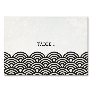 Black+White Stylized Waves Flat Place Name Card