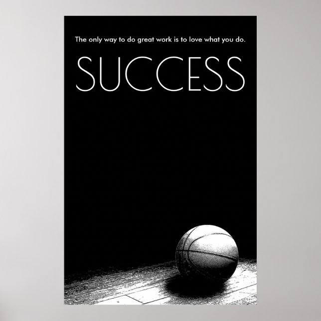 Black White Success Motivational Basketball Poster (Front)