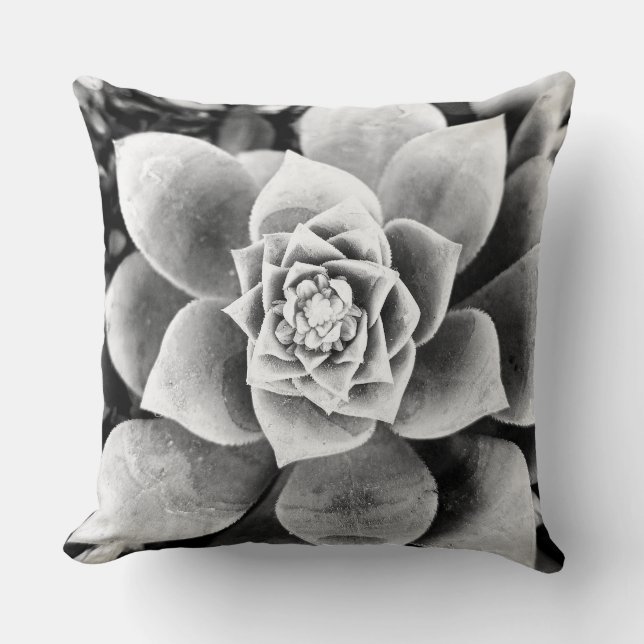 black&white succulent plant Throw Pillow (Front)