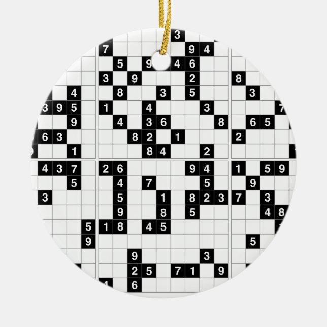 black white sudoku ceramic ornament (Front)