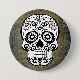 Black & White Sugar Skull Slate 3 Inch Round Button
