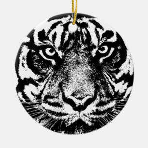 Black White Sumatran Borneo Tiger Eye Artwork Ceramic Ornament