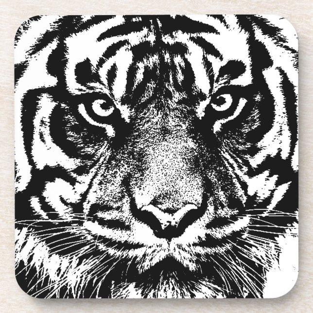 Black White Sumatran Borneo Tiger Eye Artwork Coaster (Front)