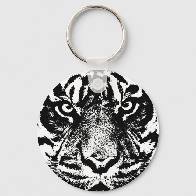 Black White Sumatran Borneo Tiger Eye Artwork Keychain (Front)