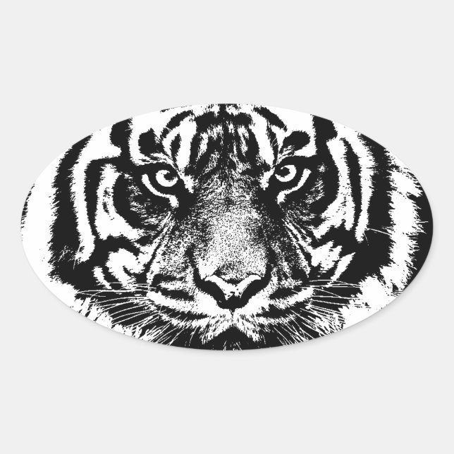 Black White Sumatran Borneo Tiger Eye Artwork Oval Sticker (Front)