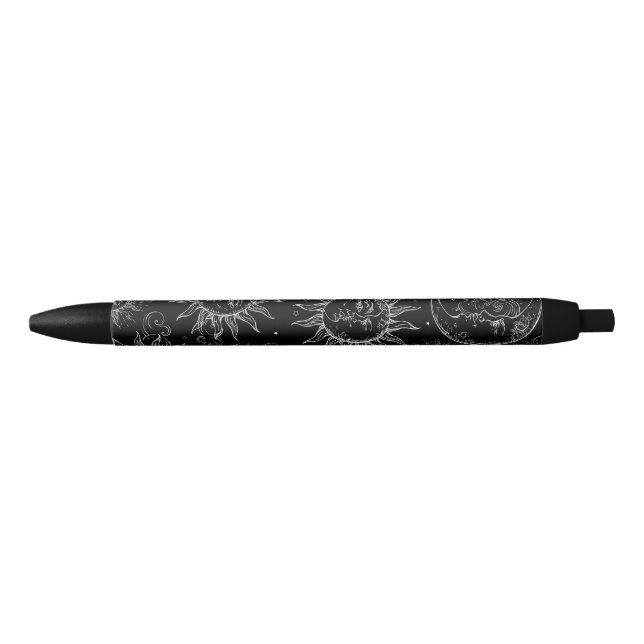 Black White Sun & Moon Celestial Night Sky Blue Ink Pen (Front)