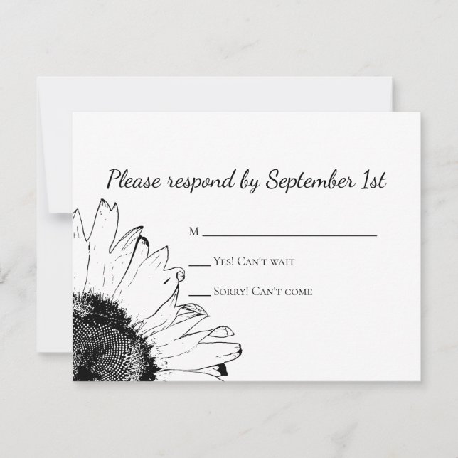 Black White Sunflower Wedding RSVP Response Card (Front)