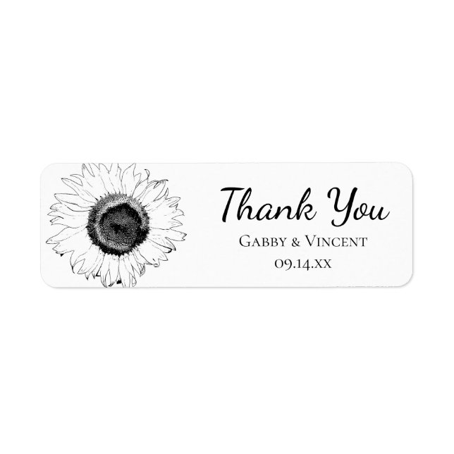 Black White Sunflowers Thank You Party Favor Tag (Front)