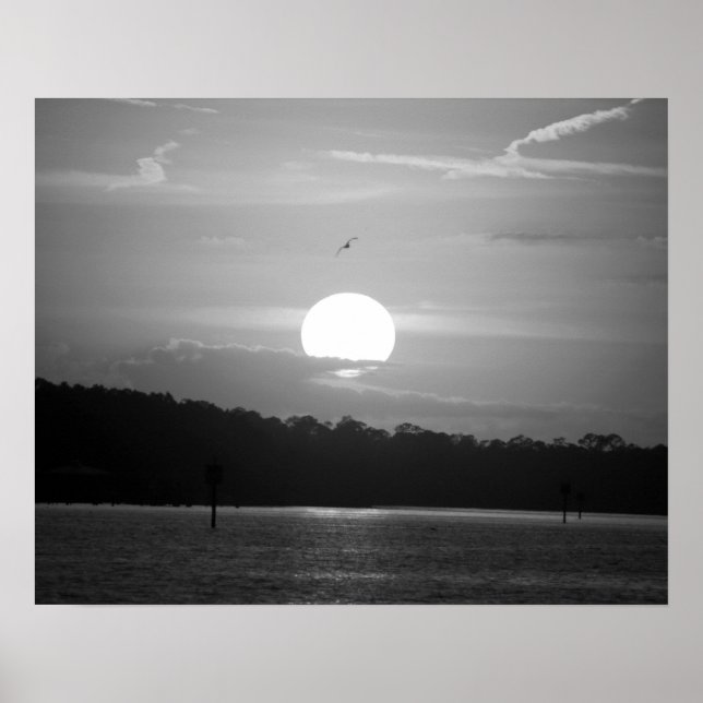 Black & White Sunset on the Bay Horizontal 16x20 Poster (Front)