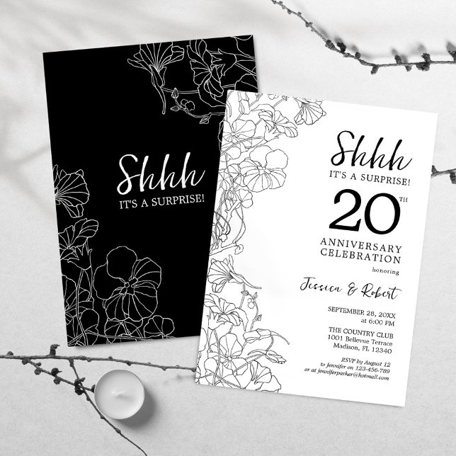 Black White Surprise 20th Anniversary Invitation (Creator Uploaded)