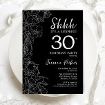 Black White Surprise 30th Birthday Invitation<br><div class="desc">Black White Surprise 30th Birthday Invitation. Minimalist modern feminine design features botanical accents and typography script font. Simple floral invite card perfect for a stylish female surprise bday celebration. Printed Zazzle invitations or instant download digital printable template.</div>