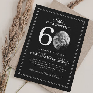 Black + White Surprise 60th Birthday Party Invitation