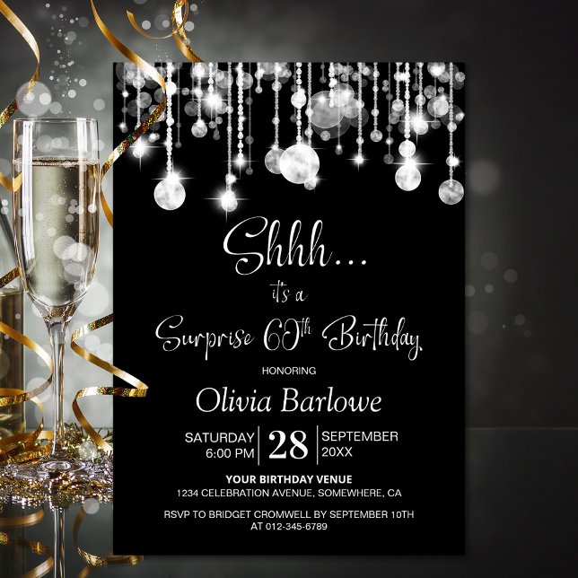 Black White Surprise 60th Birthday Party Invitation (Creator Uploaded)
