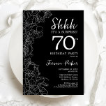 Black White Surprise 70th Birthday Invitation<br><div class="desc">Black White Surprise 70th Birthday Invitation. Minimalist modern feminine design features botanical accents and typography script font. Simple floral invite card perfect for a stylish female surprise bday celebration. Printed Zazzle invitations or instant download digital printable template.</div>