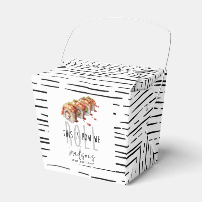 Black White Sushi Adult Birthday Favor Box (Front Side)