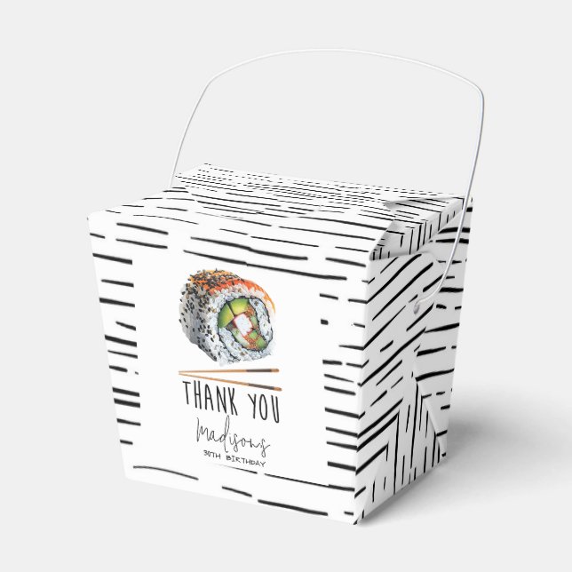Black White Sushi Adult Birthday Favor Box (Front Side)