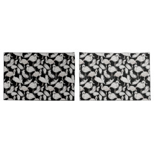 Black White Swan Feathers Pattern Elegant  Pillowcase