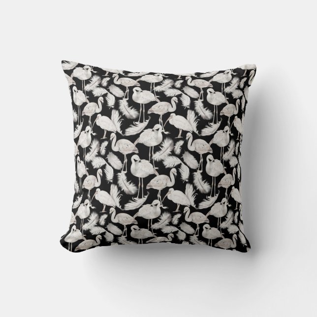 Black White Swan Feathers Pattern Elegant Stylish  Throw Pillow (Front)