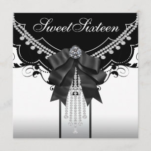 Black White Sweet Sixteen Party Invitations