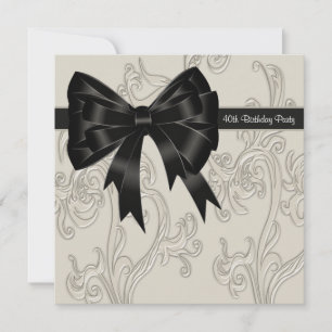 Black White Swirl 40th Birthday Party Invitation