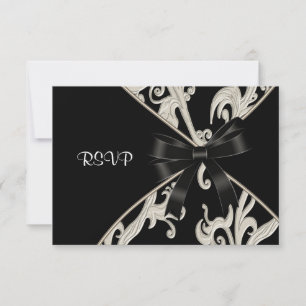 Black White Swirl Birthday Party SVP RSVP Card