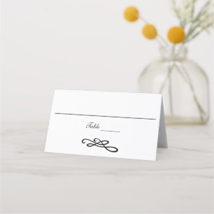 Black White Swirl Flourish Formal Traditional Place Card