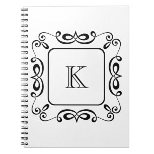 Black White Swirl Flourish Initial Monogram Notebook