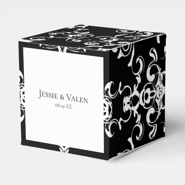 Black & White Swirl Gothic Wedding Favor Box (Front Side)