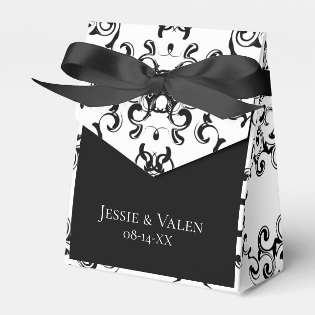 Black & White Swirl Gothic Wedding Favor Box (Front Side)