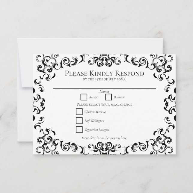 Black & White Swirl Gothic Wedding Invitation (Front)