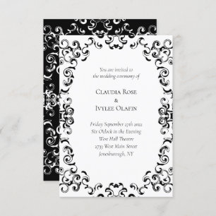 Black & White Swirl Gothic Wedding Invitation
