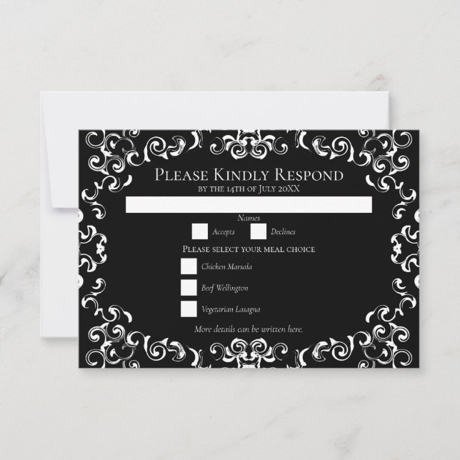 Black & White Swirl Gothic Wedding Invitation (Front)