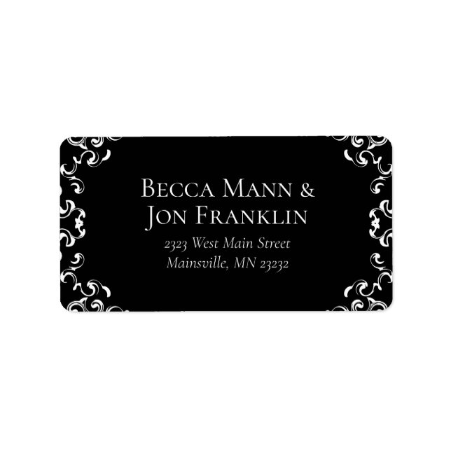 Black & White Swirl Gothic Wedding Label (Front)