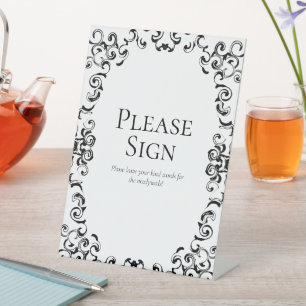Black & White Swirl Gothic Wedding Pedestal Sign