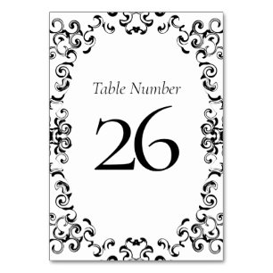 Black & White Swirl Gothic Wedding Table Number