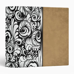 Black White Swirl Pattern Tan Suede Binder