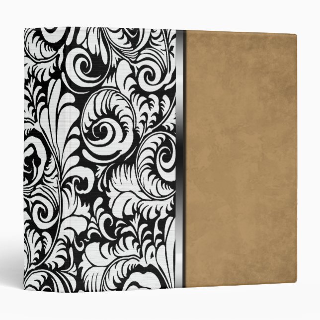 Black White Swirl Pattern Tan Suede Binder (Front/Spine)