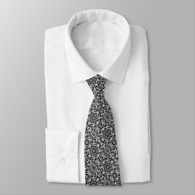 Black & White Swirl Pattern Tie (Tied)