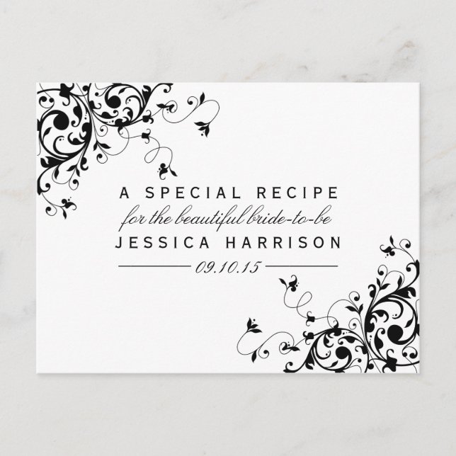 Black & White Swirls Bridal Shower Recipe Cards (Front)